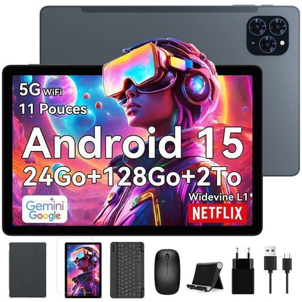 Tabett Tactile TABWEE T90 11" FHD, RAM 24Go ROM 128Go-SD 2To, Android 15, 8000 mAh, Gemini AI, Med Tangentbord, Fodral, Stylus, Mus.