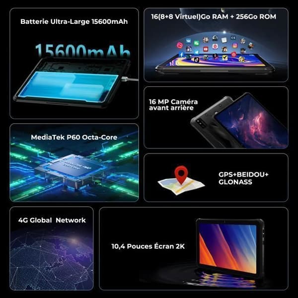 Robust Tablet HOTWAV Tab R6 Ultra - 15600mAh Batteri - 10,4" FHD+ - 8Go + 256Go - Android 13 - Orange