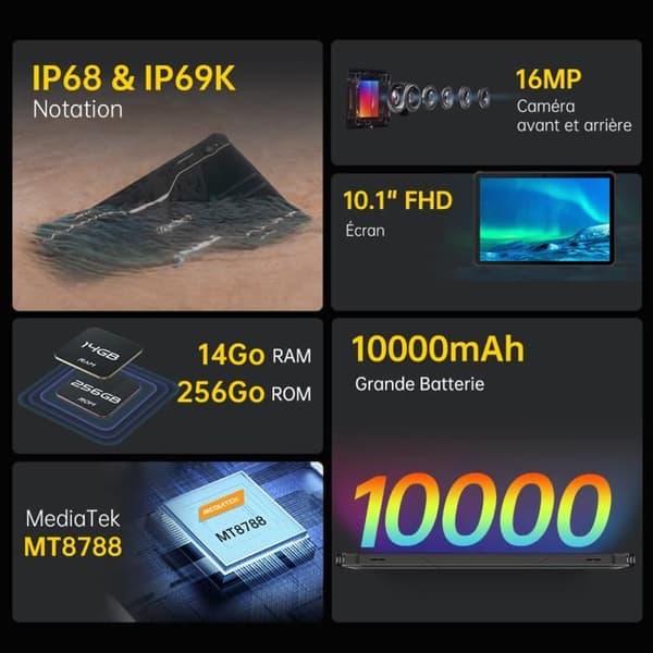 Oukitel RT5 Rugged Touchscreen Tablet 8GB RAM+256GB ROM 10.1" Skärm 10000mAh Batteri Dual SIM 4G LTE WIFI Tablet PC - Svart