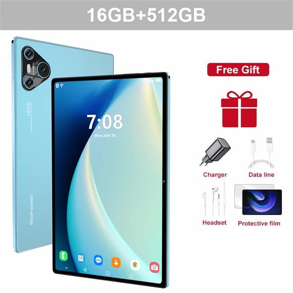 16 Pro Tablet, 10,1" HD-skärm, Snapdragon 870, 16 GB RAM,Blå 16GB 512GB