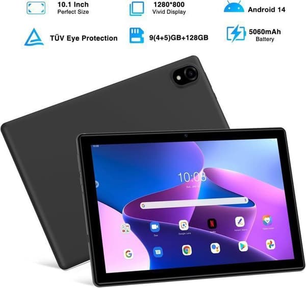 DOOGEE U10 Android 14 Tablet 9GB RAM+128GB ROM (1TB TF) WiFi 6 Touchscreen Tablet 10 Tum, Quad-Core / 5060mAh / 8MP+5MP, Grå