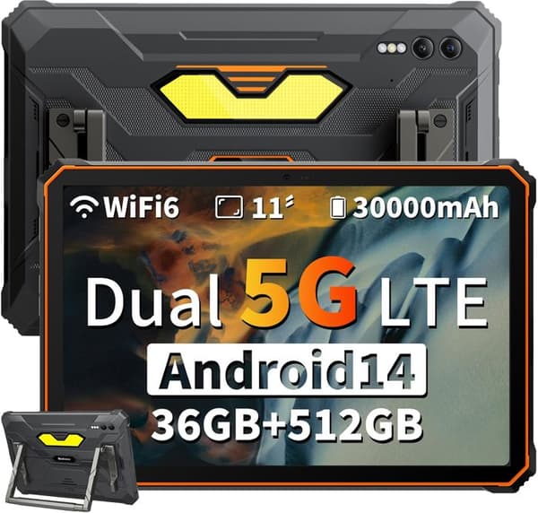 Blackview Active 10 Pro Touchscreen Tablet 11" 90Hz, Android 14, 50MP+20MP, 36+512Go/SD 2To, 30000mAh(55W), PhotoIA 400 lumen - Orange
