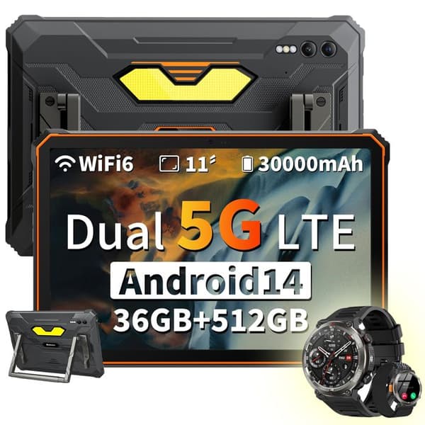 Blackview Active 10 Pro Touchscreen 11" Android 14,50MP+20MP,36+512Go/SD 2To,30000mAh(55W) Orange Med W50Pro Svart Klocka
