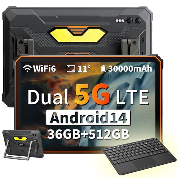 Blackview Active 10 Pro Touchscreen Tablet 11" 90Hz, Android 14, 50MP+20MP, 36+512Go/SD 2To, 30000mAh(55W) Orange Med K1 Tangentbord