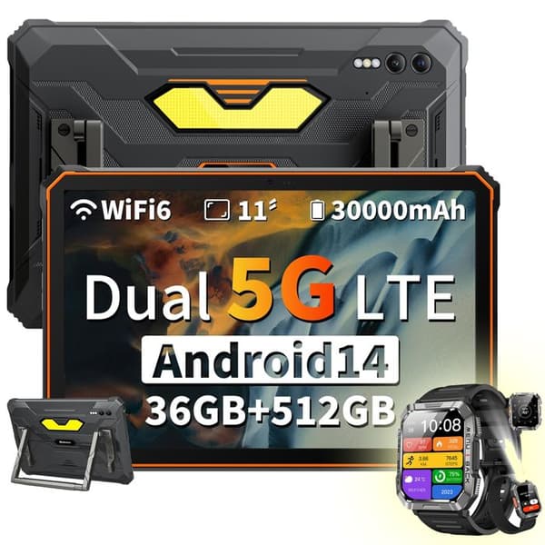 Blackview Active 10 Pro 11" Pekskärm Android 14,50MP+20MP,36+512Go/SD 2To,30000mAh(55W) Orange Med W60 Svart Klocka