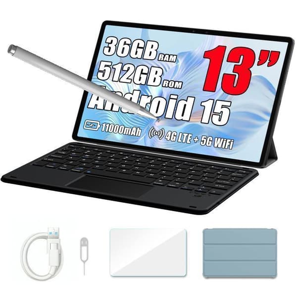 Blackview MEGA 8 Touchscreen Tablet 13" Gemini AI, Android 15 36 Go+512 Go/SD 2 To,11000mAh,50MP+13MP,Dual Sim Blå Med K1 Tangentbord