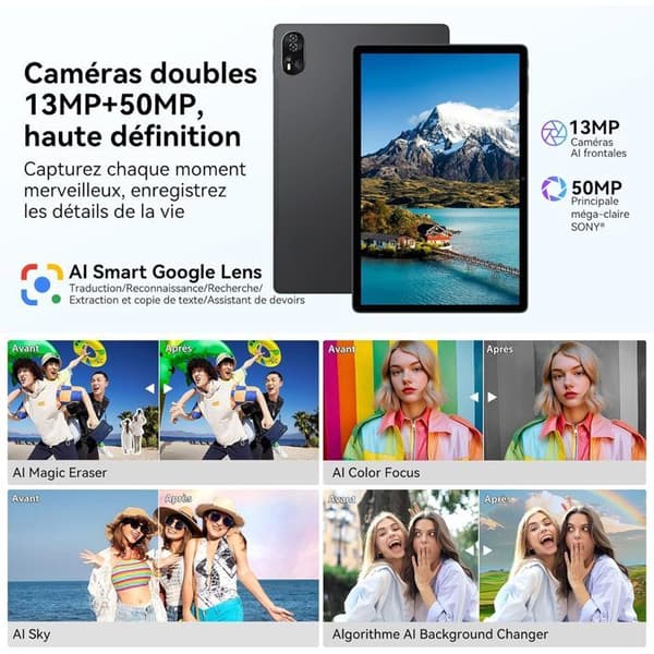 Blackview MEGA 8 Pekskärm 13" Gemini AI, Android 15 36 Go+256 Go/SD 2 To,11000mAh,50MP+13MP,Dual Sim Blå Med K1 Tangentbord