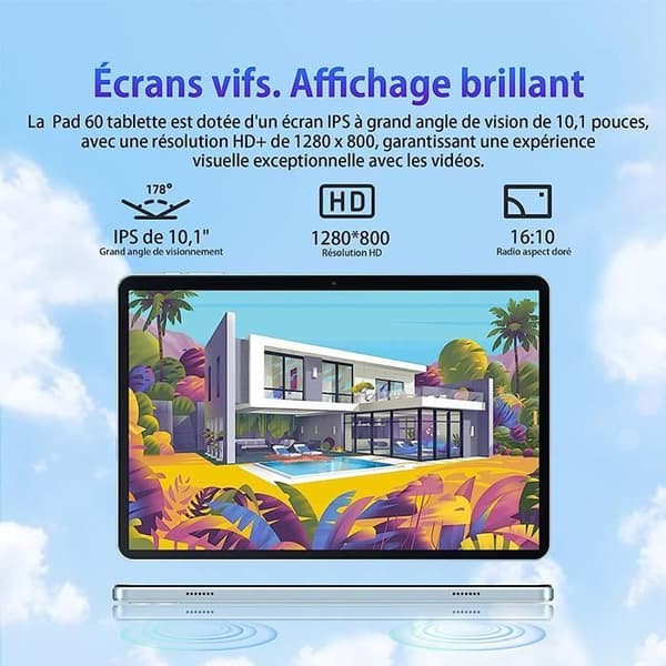 Oscal Pad 60 pekskärmsplatta 10,1 tum HD+ fyrkärnig Android 12 5GB+64GB-SD 1TB 6580mAh 2,4G WiFi - Blå