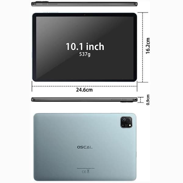 Oscal Pad 60 pekskärmsplatta 10,1 tum HD+ fyrkärnig Android 12 5GB+64GB-SD 1TB 6580mAh 2,4G WiFi - Blå