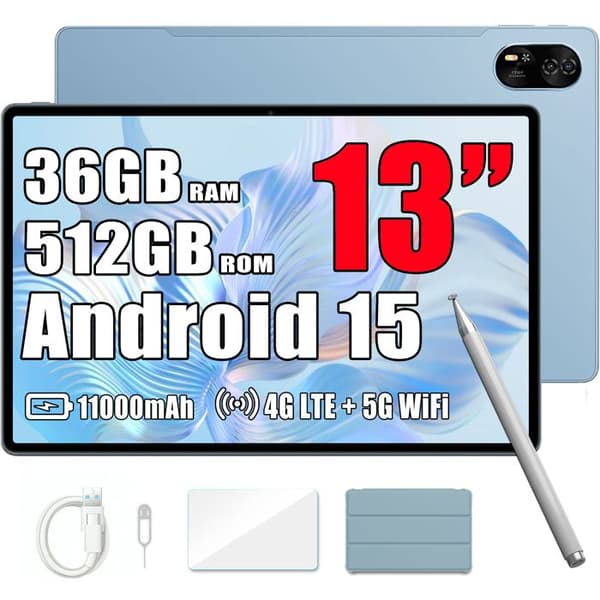 Blackview MEGA 8 Taktile Tablet 13" 90Hz, Gemini AI, Android 15 36 GB RAM 512 GB/SD 2 TB, 11000mAh, 50MP+13MP, Wifi Dual Sim - Blå