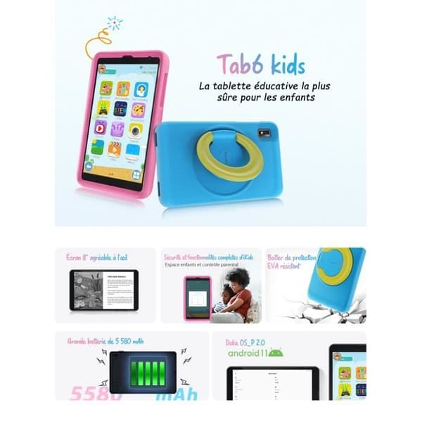 Pekskärmsplatta för barn - Blackview Tab 6 - 8" barnsurfplatta - 3 GB RAM - 32+128 GB lagring - 5580 mAh - Android 11 - Rosa