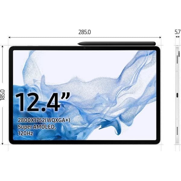 Pekskärmsplatta - SAMSUNG - Galaxy Tab S8+ - 12,4" - RAM 8GB - 128GB - Silver - Wifi - S Pen ingår