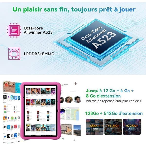 Tablett för barn OSCAL Pad 60 Kids 10.1" RAM 12GB ROM 128GB-SD 512GB, Android 15 5100 mAh WiFi 6 Med Z20 Klocka Blå