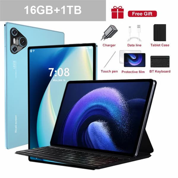 16 Pro Tabletti, 10.1" HD-näyttö, Snapdragon 870, 16GB RAM,BE 16G 1T lisää KeyB
