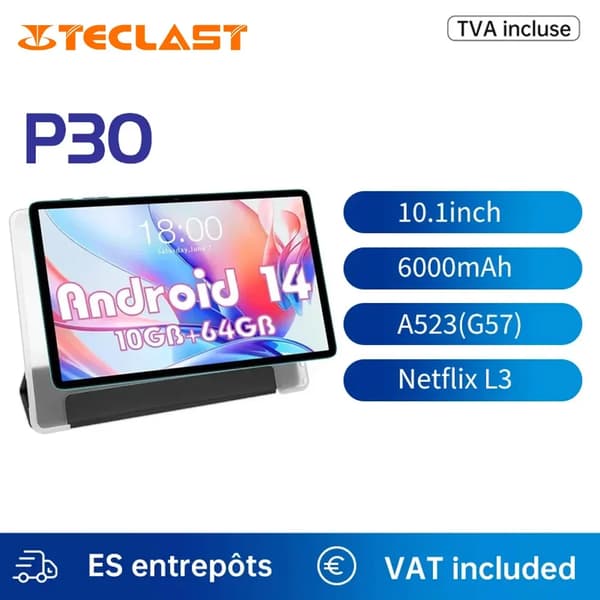 Teclast P30 Tablet, 10,1" IPS-skärm, 10 GB RAM, Android 14,EU, Tablet Fodral