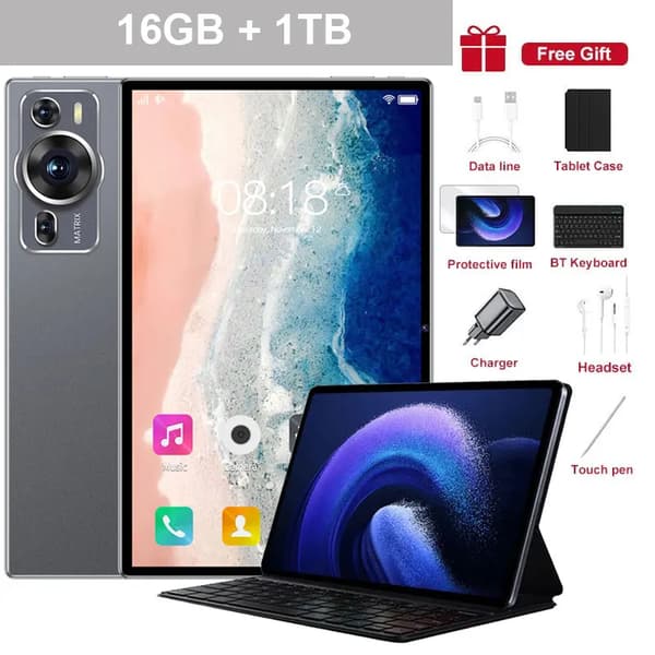 Tablet, 16GB RAM, 1TB lagring, 12 tum HD-skärm,BK och Keyb 16GB 1TB