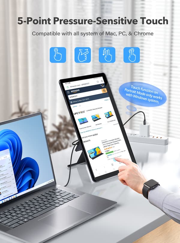 Bärbar Pekskärm, 15,6" FHD, USB Typ-C Anslutning,EU-kontakt