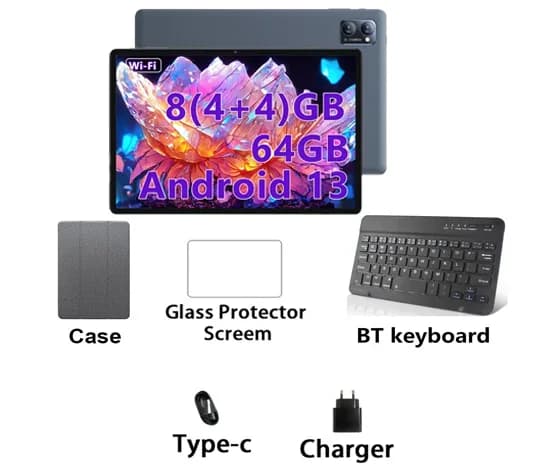 Android Wi-Fi-Tablet, 10,1" IPS-skärm, 8 GB RAM,ALLT