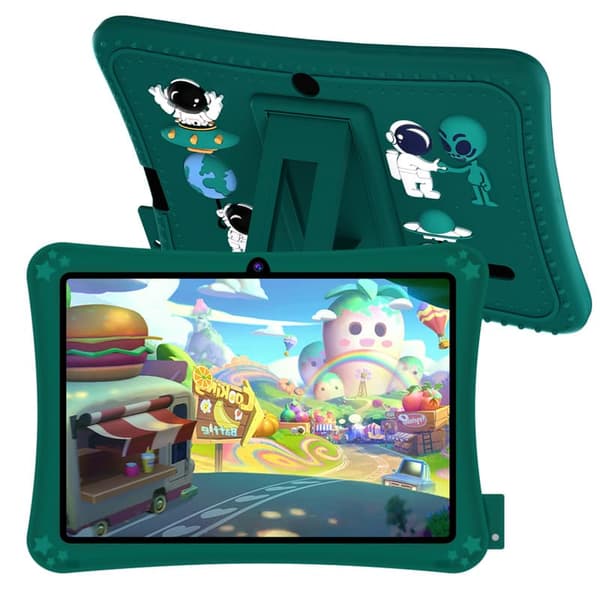 Green Kids Tablet, 7 tum, 2 GB RAM, 32 GB ROM, Android 11, HD Pekskärm med främre och bakre kameror