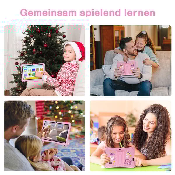 Lyserød børnetablet, 7 tommer, 2 GB RAM, 32 GB ROM, Android 11, HD-berøringsskærm med front- og bagkameraer