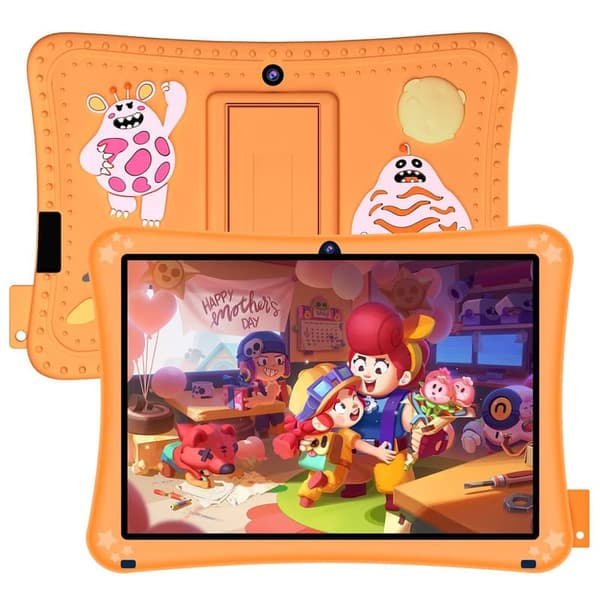 Orange surfplatta för barn, 7 tum, 2 GB RAM, 32 GB ROM, Android 11, HD-pekskärm med främre och bakre kameror