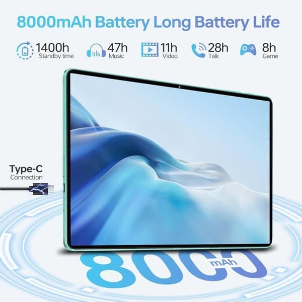 Tablett 11 Tum OUKITEL OT11, Android 14, 16Go+128Go Octa-Core, 5G Wifi, 4G SIM 8000mAh, Tablet med Stylus, Grön