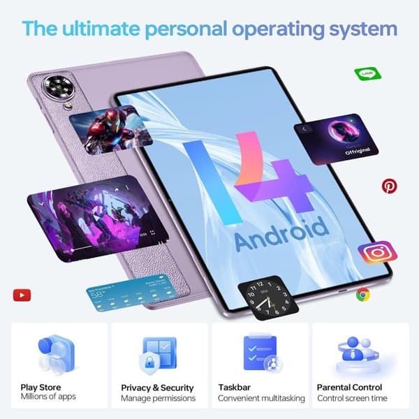 OUKITEL OT11 11 Tums Pekskärm, Android 14, 16GB+128GB Octa-Core, 5G Wifi, 4G SIM 8000mAh, Pekplatta med Stylus, Grå