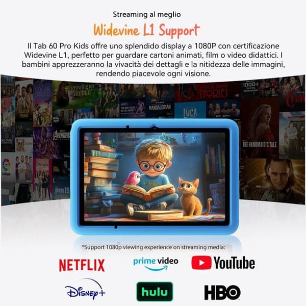 Barn Taktile Tab Blackview Tab 60 Pro Kids 10.1" RAM 12Go ROM 128Go-SD 2To, Android 15 7700 mAh WiFi6 Med Z10 Klocka Blå