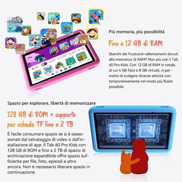 Barn Taktile Tab Blackview Tab 60 Pro Kids 10.1" RAM 12Go ROM 128Go-SD 2To, Android 15 7700 mAh WiFi6 Med Z10 Klocka Blå