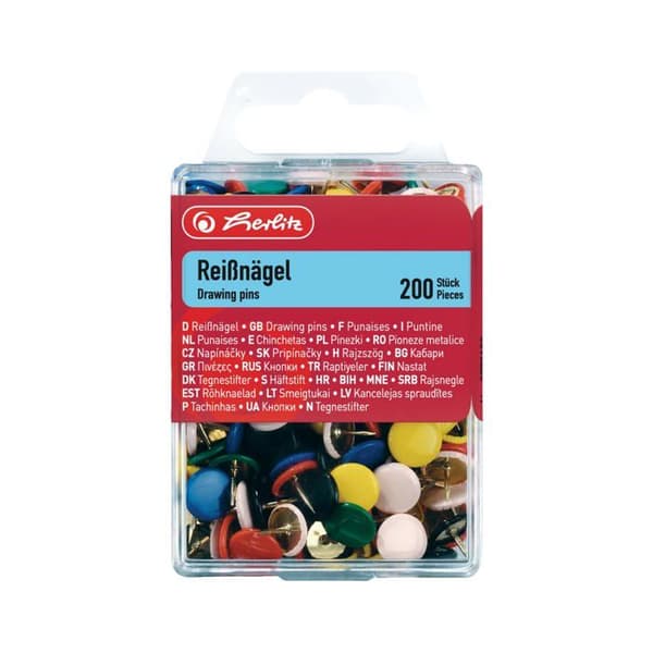 Nålar - HERLITZ - assorterade efter färg - diameter 9,5 mm - Förpackning med 200 stycken - Metall plast