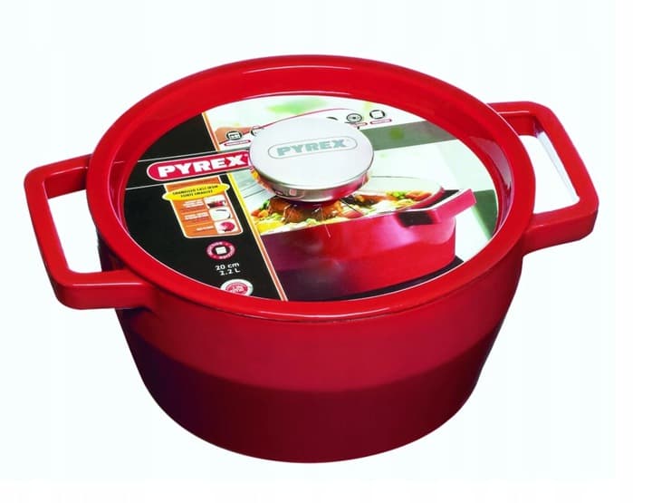 Röd gjutjärnspanna SlowCook Pyrex 2.2L