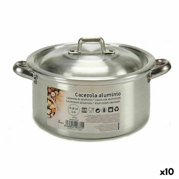 Kastrull med lock Kinvara 100003 Silvrig 1,5 L 18 x 10 x 23,5 cm (10 antal)