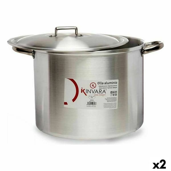 Gryta med lock Silvrig Aluminium 44 x 30 x 35 cm (2 antal)
