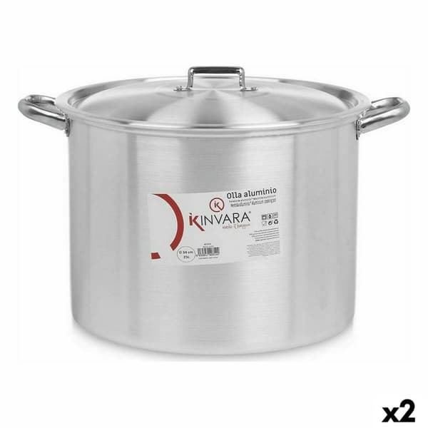 Gryta med lock Ø 34 cm Silvrig Aluminium (2 antal)