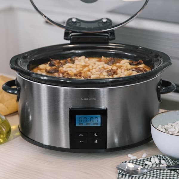 Cecotec 240-W, digital, oval slow cooker with 5.5-litre capacity and LCD display. 2 power levels + Keep Warm function. Glass lid. Removable ceramic i