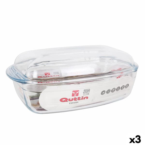Kastrull med lock Quttin   Transparent 6,7 l Glas 37 x 22 x 14,1 cm (3 antal)