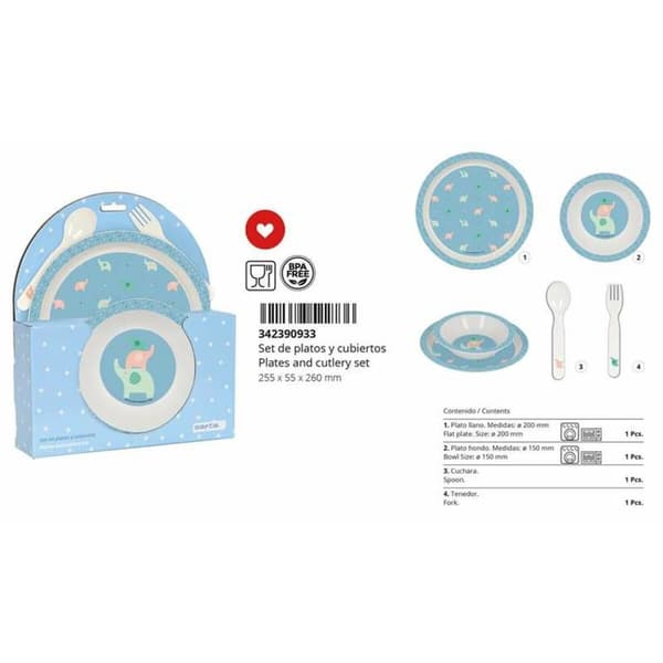 Children's dish set Safta Elefantes Polyurethane Green 4 Pieces