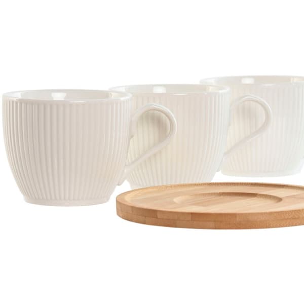 Set of 6 Cups with Plate Home ESPRIT White Natural Bamboo Porcelain 220 ml