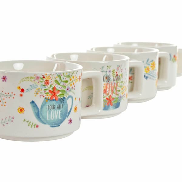 Piece Coffee Cup Set DKD Home Decor Multicolour Metal Bamboo Dolomite 260 ml