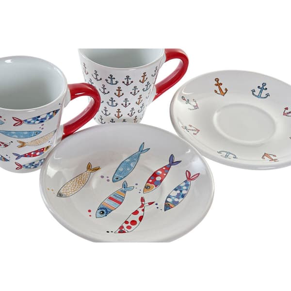 Piece Coffee Cup Set DKD Home Decor Multicolour Metal Stoneware 130 ml