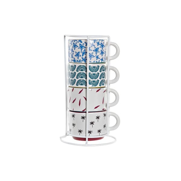 Piece Coffee Cup Set DKD Home Decor Yellow Blue Multicolour Turquoise Maroon Metal Stoneware 150 ml