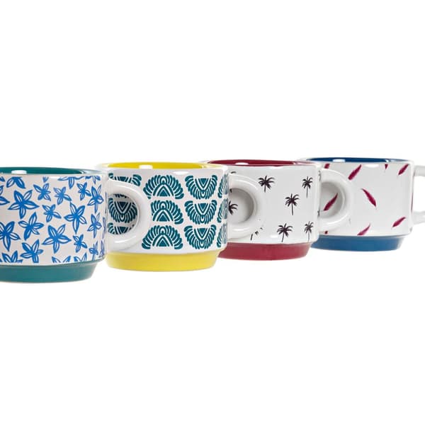 Piece Coffee Cup Set DKD Home Decor Yellow Blue Multicolour Turquoise Maroon Metal Stoneware 150 ml