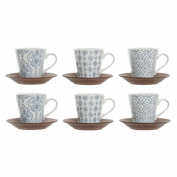 Piece Coffee Cup Set DKD Home Decor Blue White Brown Rubber wood Stoneware 150 ml