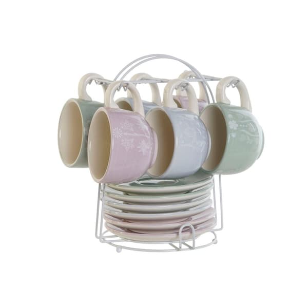 Coffee Set DKD Home Decor Blue White Green Lilac Metal Dolomite 180 ml