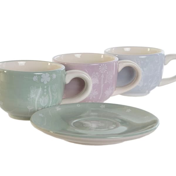 Coffee Set DKD Home Decor Blue White Green Lilac Metal Dolomite 180 ml