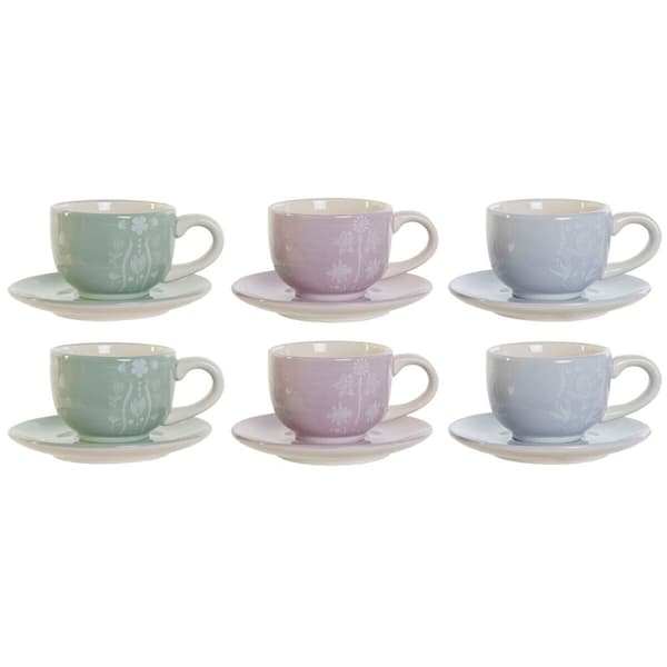 Coffee Set DKD Home Decor Blue White Green Lilac Metal Dolomite 180 ml