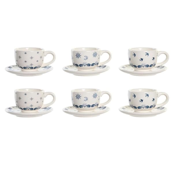 Set of Mugs with Saucers DKD Home Decor Blue White Metal Dolomite 180 ml 20 x 18 x 20 cm