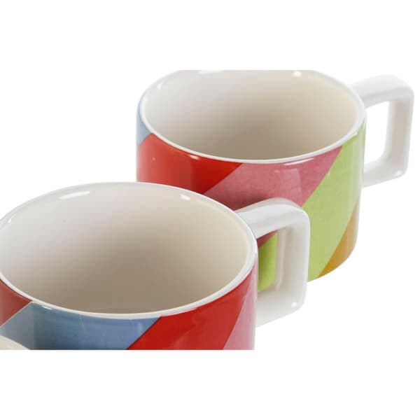 Piece Coffee Cup Set DKD Home Decor White Multicolour Light brown Metal Bamboo Dolomite 260 ml