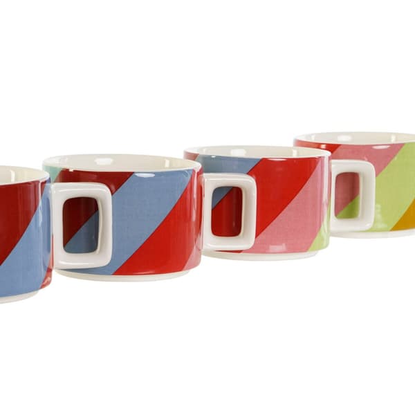 Piece Coffee Cup Set DKD Home Decor White Multicolour Light brown Metal Bamboo Dolomite 260 ml