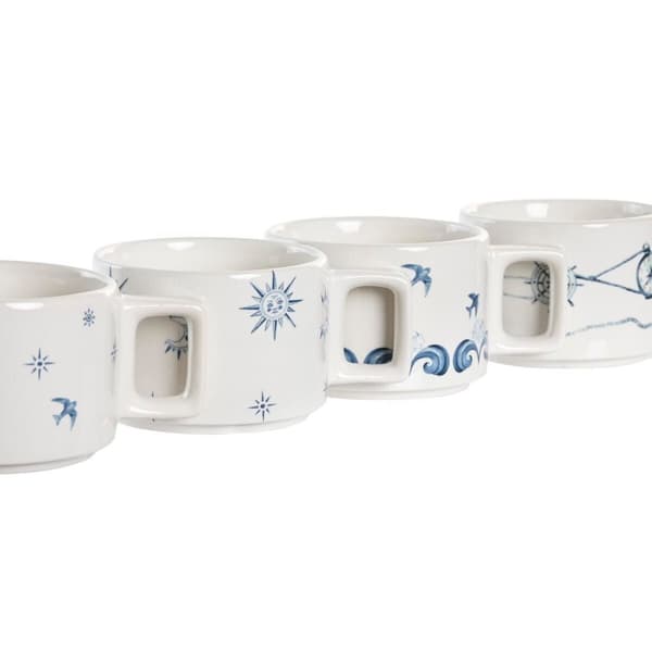 Piece Coffee Cup Set DKD Home Decor Blue White Metal Dolomite 260 ml